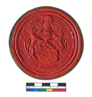 An ancient royal seal in red wax
