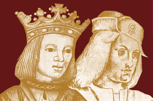 pencil drawing of two young men, one wearing a crown